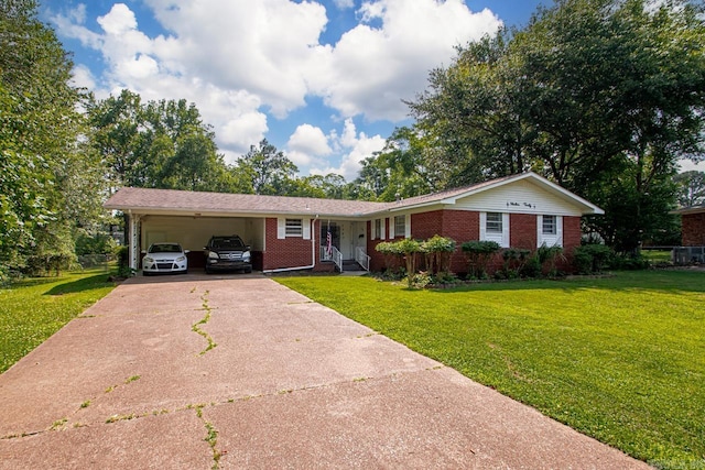 1920 W Arch Ave, Searcy, AR 72143 - single story home featuring concrete driveway, brick siding, a front yard, and an attached carport