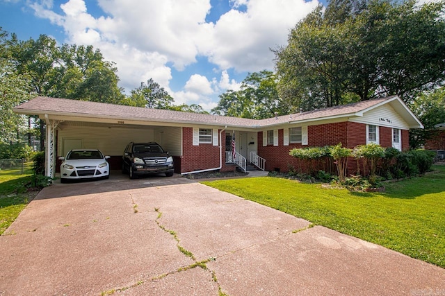 1920 W Arch Ave, Searcy, AR 72143 - ranch-style house featuring concrete driveway, an attached carport, brick siding, a front yard, and entry steps