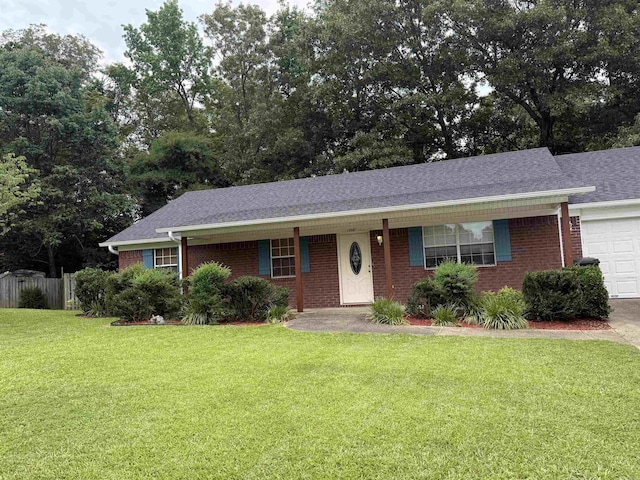 1008 Fox Ridge Dr, Benton, AR 72019 - ranch-style house with brick siding, an attached garage, roof with shingles, and a porch