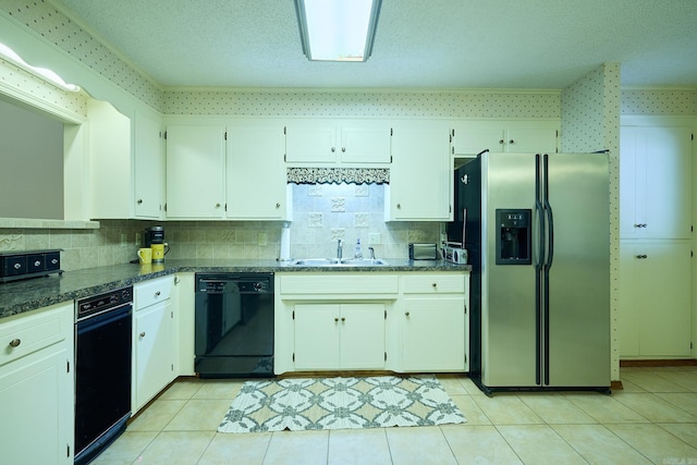 109 Indian Hills St Unit C-5, Hot Springs, AR 71913 - kitchen with black dishwasher, stainless steel fridge, backsplash, and white cabinetry
