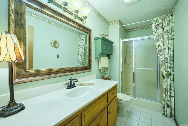 109 Indian Hills St Unit C-5, Hot Springs, AR 71913 - bathroom with a stall shower, vanity, tile patterned floors, and a textured ceiling