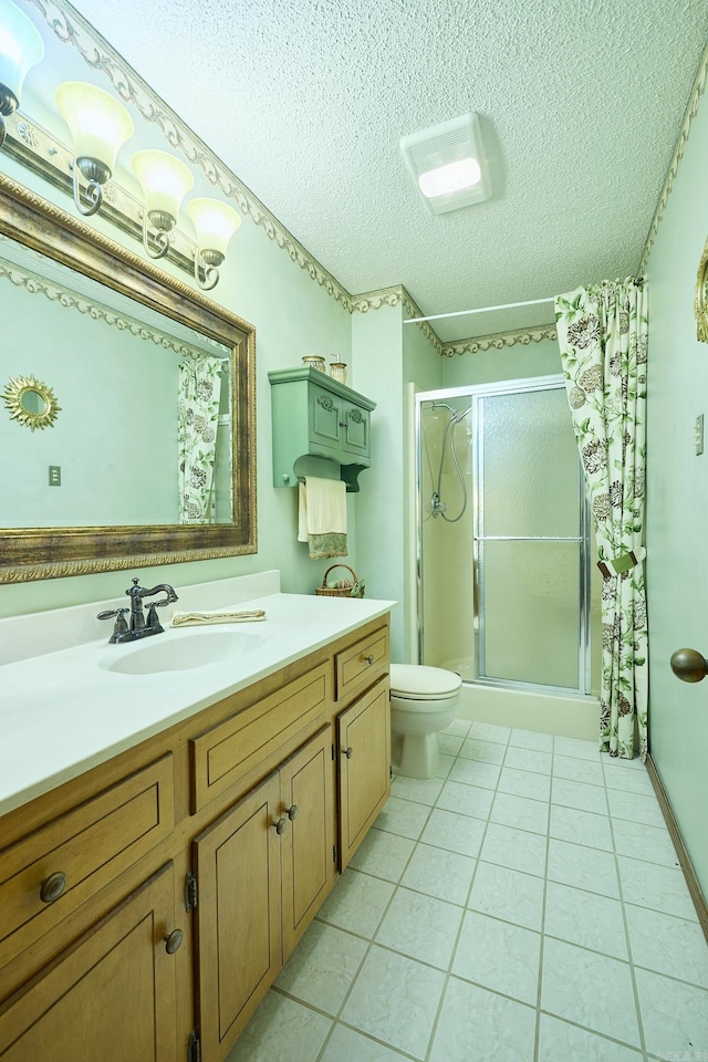 109 Indian Hills St Unit C-5, Hot Springs, AR 71913 - full bathroom featuring a textured ceiling, a stall shower, vanity, and tile patterned flooring