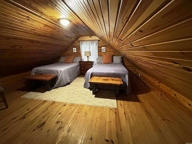 410 S Riverview Ln, Mountain View, AR 72560 - bedroom featuring vaulted ceiling, wood walls, wood ceiling, and hardwood / wood-style flooring