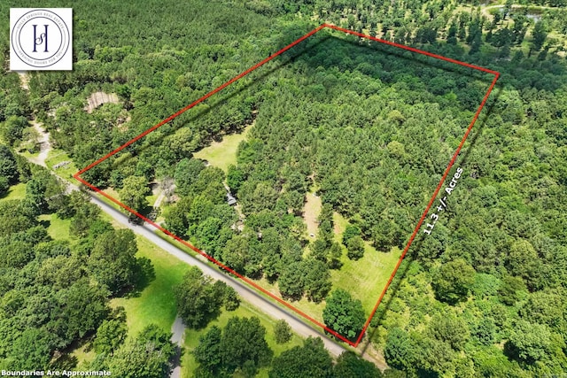 172 Susie Ln, Mena, AR 71953 - aerial overview of property's location with a heavily wooded area and property boundaries highlighted