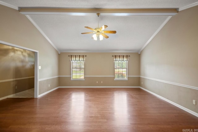 3905 Deer Dr, Benton, AR 72019 - empty room with wood finished floors, ceiling fan, vaulted ceiling, and crown molding
