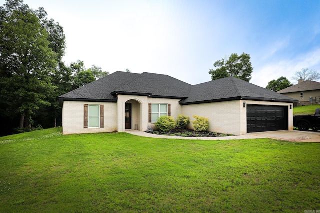 2072 Creekwood Cir, Bauxite, AR 72011 - view of front of home with a garage, brick siding, a front lawn, and concrete driveway