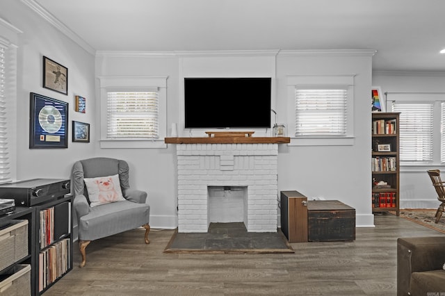 100 Melrose Dv, North Little Rock, AR 72114 - living room featuring wood finished floors, ornamental molding, and a fireplace