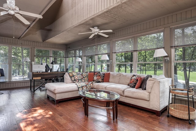 96 San Sebastian Way, Hot Springs Village, AR 71909 - sunroom / solarium featuring hardwood / wood-style floors, a wooden deck, and lofted ceiling