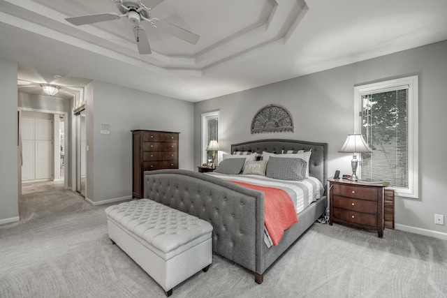 96 San Sebastian Way, Hot Springs Village, AR 71909 - bedroom with carpet floors, a tray ceiling, and ceiling fan