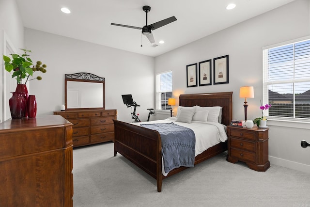 127 Copper Cir, Little Rock, AR 72223 - bedroom with light colored carpet, recessed lighting, and ceiling fan
