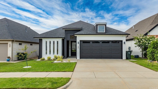 127 Copper Cir, Little Rock, AR 72223 - french country inspired facade with a garage, a shingled roof, driveway, a front yard, and brick siding