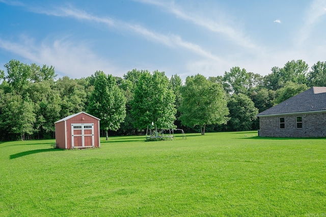 241 Sandy Creek Dr, Ward, AR 72176 - view of green lawn featuring a storage shed and view of wooded area