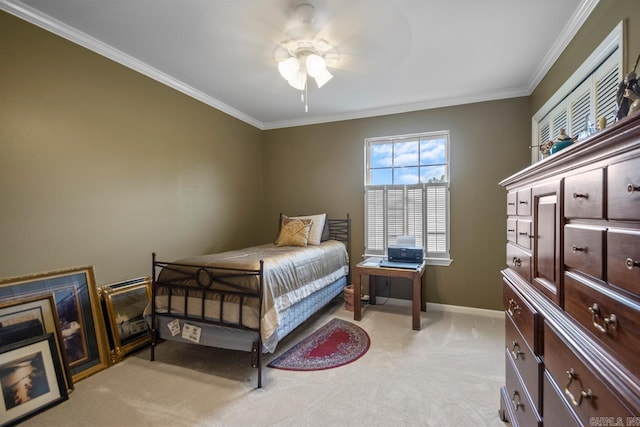 11414 E Stoney Point Ct, Little Rock, AR 72211 - bedroom featuring light carpet, ornamental molding, and ceiling fan