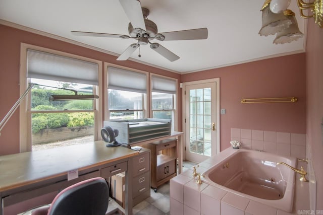 11414 E Stoney Point Ct, Little Rock, AR 72211 - home office featuring healthy amount of natural light, a ceiling fan, and ornamental molding