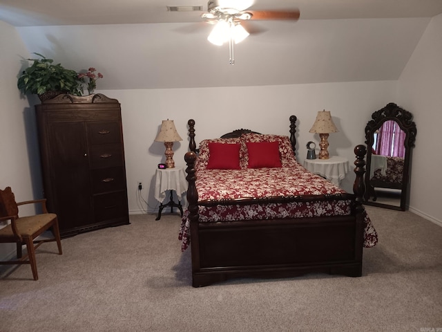 1402 Holmes Rd, Searcy, AR 72143 - bedroom featuring carpet flooring, lofted ceiling, and ceiling fan