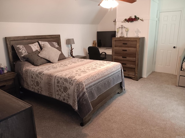 1402 Holmes Rd, Searcy, AR 72143 - bedroom with light carpet, vaulted ceiling, and ceiling fan