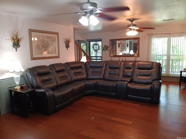 1402 Holmes Rd, Searcy, AR 72143 - living room with wood finished floors and ceiling fan