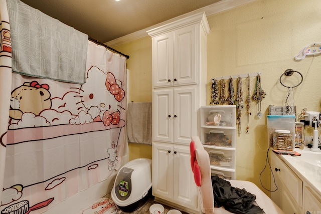 344 Austin Creek Dr, Austin, AR 72007 - full bath with crown molding, a shower with shower curtain, and vanity