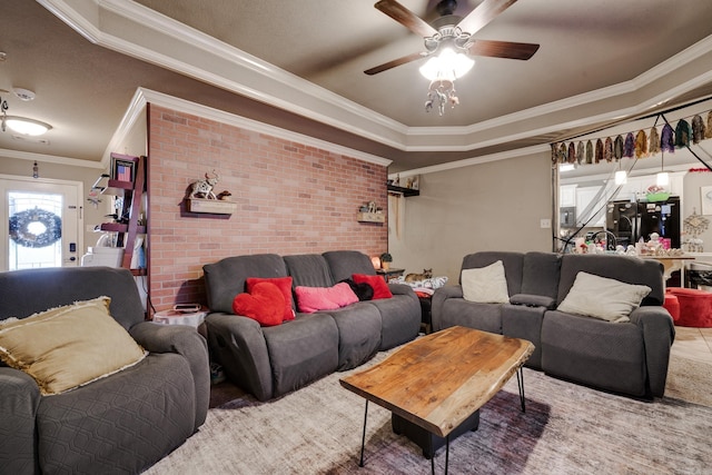 344 Austin Creek Dr, Austin, AR 72007 - living area featuring ornamental molding, ceiling fan, and a raised ceiling