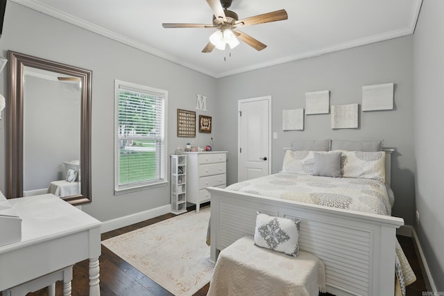 3051 Mount Mcgregor Dr, Benton, AR 72019 - bedroom featuring ornamental molding, wood finished floors, and ceiling fan