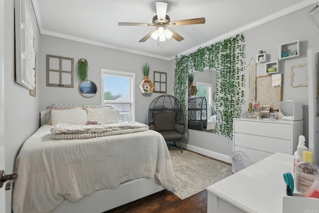 3051 Mount Mcgregor Dr, Benton, AR 72019 - bedroom featuring multiple windows, crown molding, dark wood finished floors, and a ceiling fan