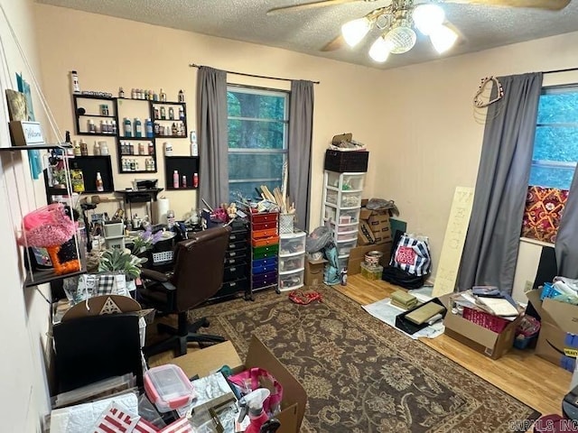 123 Quilters Ln, Hot Springs, AR 71909 - office with wood finished floors, ceiling fan, a textured ceiling, and healthy amount of natural light
