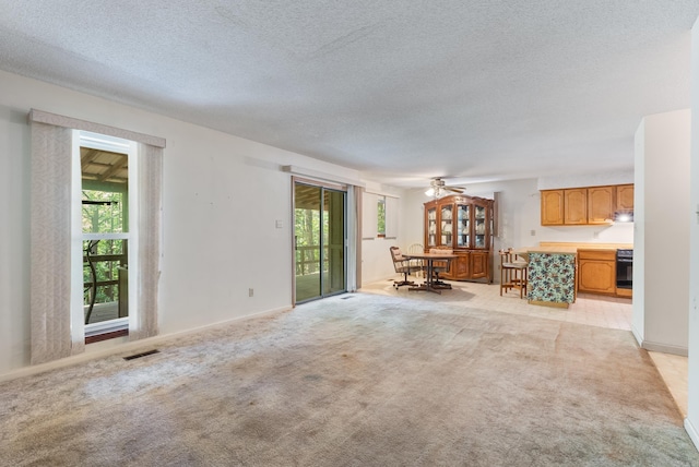 101 Winchester Ct, Fairfield Bay, AR 72088 - living room with plenty of natural light, a textured ceiling, light carpet, and ceiling fan