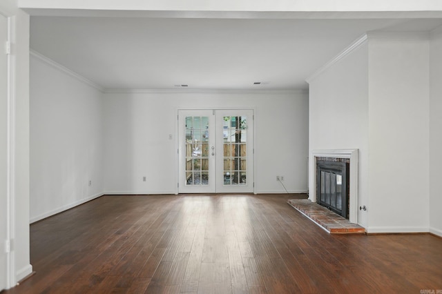 49 Kingsbridge Way, Little Rock, AR 72212 - unfurnished living room featuring wood-type flooring, a fireplace, and crown molding