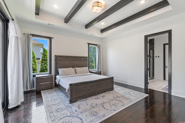 18001 Oak Creek Pl, Little Rock, AR 72223 - bedroom featuring beam ceiling, wood-type flooring, and recessed lighting