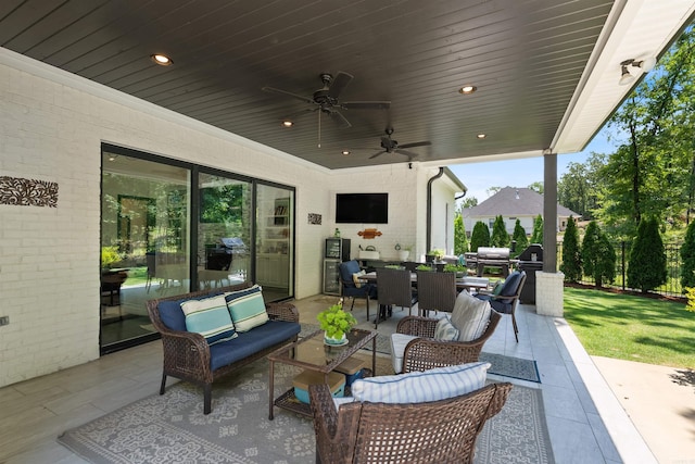 18001 Oak Creek Pl, Little Rock, AR 72223 - view of patio / terrace featuring outdoor dining space, an outdoor living space, and a ceiling fan