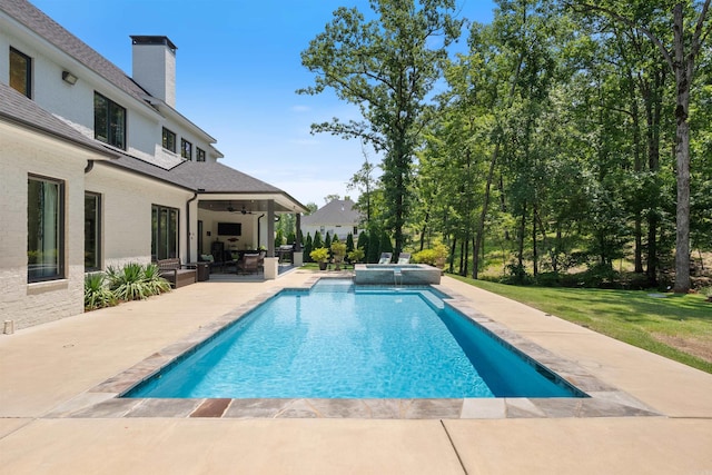 18001 Oak Creek Pl, Little Rock, AR 72223 - view of swimming pool with a patio area, ceiling fan, a pool with connected hot tub, and an outdoor living space