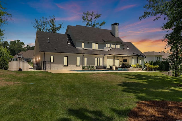 18001 Oak Creek Pl, Little Rock, AR 72223 - rear view of property with a patio, a chimney, and a ceiling fan