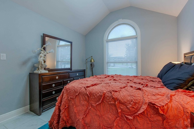 1027 Evening Sunset Cir, Redfield, AR 72132 - bedroom with lofted ceiling and light marble finish flooring