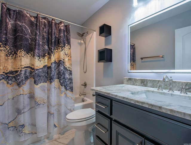 1027 Evening Sunset Cir, Redfield, AR 72132 - full bathroom with marble look tiles, vanity, and shower / tub combo with curtain