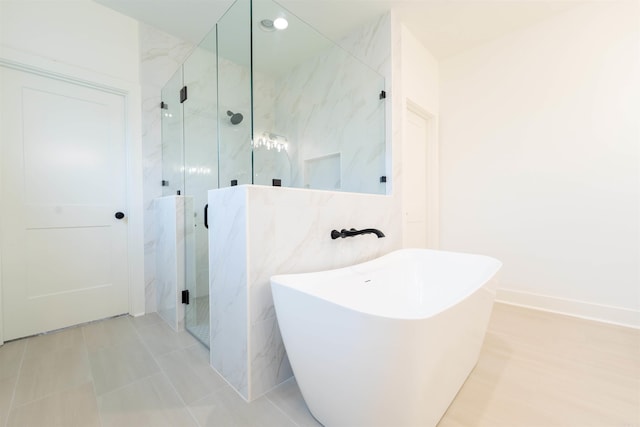 14408 Stonebrook Ln, Maumelle, AR 72113 - bathroom with a marble finish shower, a soaking tub, and recessed lighting