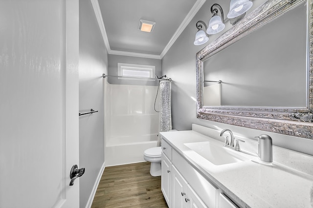 706 Greystone Blvd, Cabot, AR 72023 - bathroom featuring crown molding, vanity, wood finished floors, and shower / bathtub combination