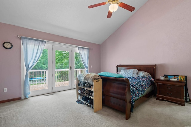 175 Appaloosa Trl, Hot Springs, AR 71909 - bedroom with carpet, access to outside, lofted ceiling, and ceiling fan