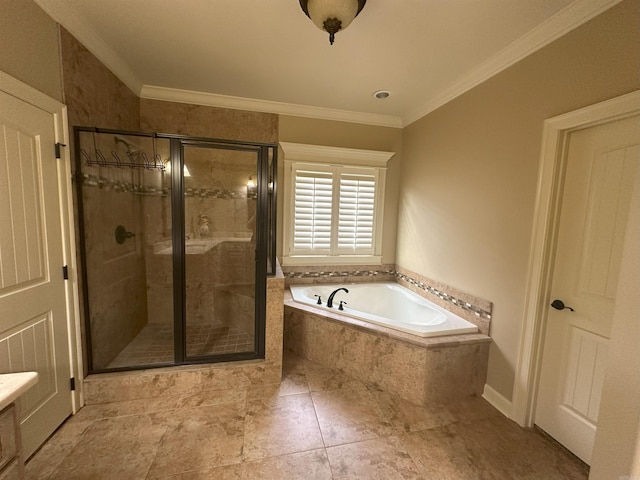14 Longwell Loop, Little Rock, AR 72211 - full bathroom featuring a bath, a shower stall, and ornamental molding