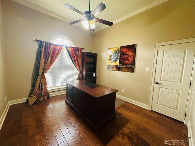 14 Longwell Loop, Little Rock, AR 72211 - office space featuring ornamental molding, dark wood-type flooring, and ceiling fan