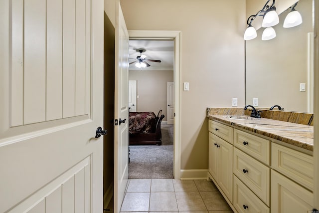 14 Longwell Loop, Little Rock, AR 72211 - bathroom with vanity, ornamental molding, ceiling fan, and tile patterned floors