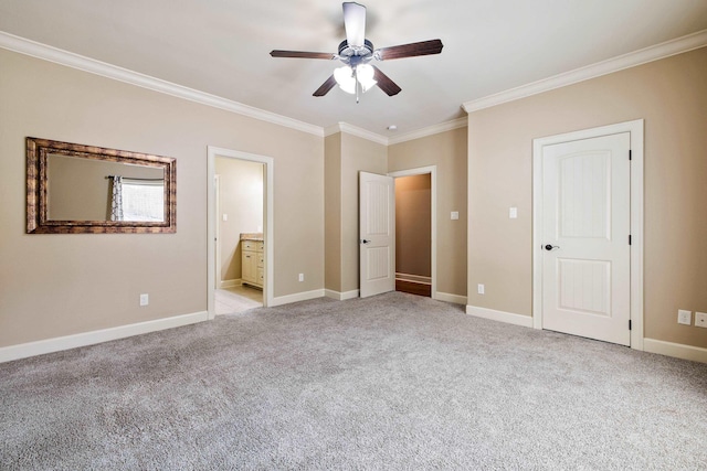14 Longwell Loop, Little Rock, AR 72211 - unfurnished bedroom featuring ornamental molding, light carpet, ensuite bathroom, and ceiling fan