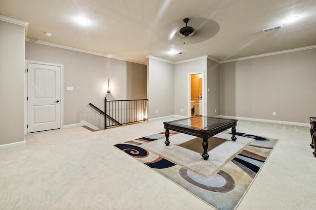 14 Longwell Loop, Little Rock, AR 72211 - sitting room featuring an upstairs landing, carpet flooring, ceiling fan, ornamental molding, and recessed lighting