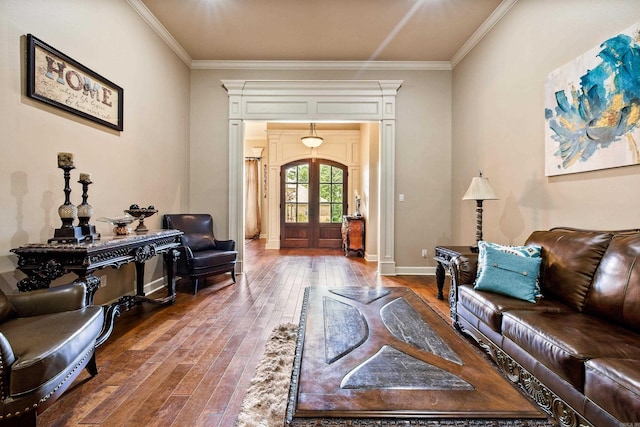 14 Longwell Loop, Little Rock, AR 72211 - living room with hardwood / wood-style floors, ornamental molding, and french doors