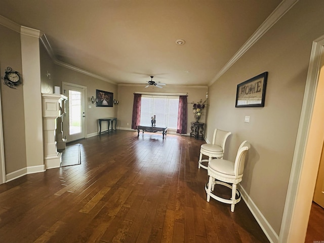 14 Longwell Loop, Little Rock, AR 72211 - living room featuring hardwood / wood-style flooring, ornamental molding, and a ceiling fan