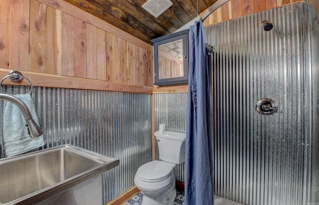 164 Roxie Ln, Greers Ferry, AR 72067 - full bathroom featuring vaulted ceiling and wood walls