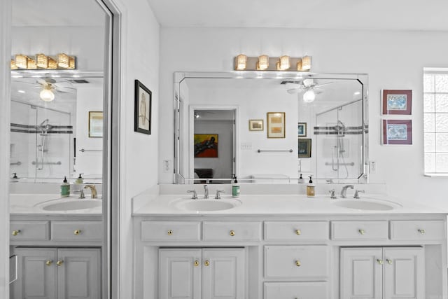 1323 Starfield, North Little Rock, AR 72116 - full bath with ceiling fan, a shower stall, and double vanity