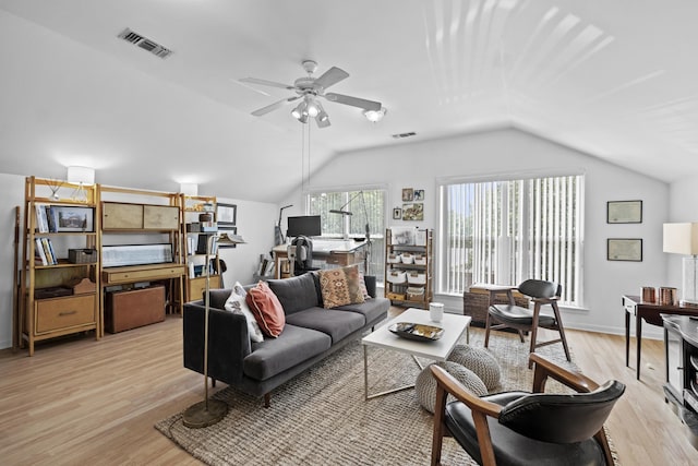 1323 Starfield, North Little Rock, AR 72116 - living room with vaulted ceiling, light wood-style floors, and ceiling fan