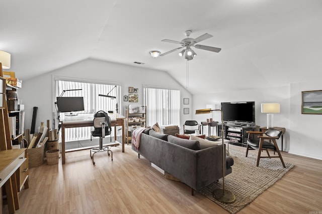 1323 Starfield, North Little Rock, AR 72116 - living area with ceiling fan, a desk, lofted ceiling, and light wood-style flooring