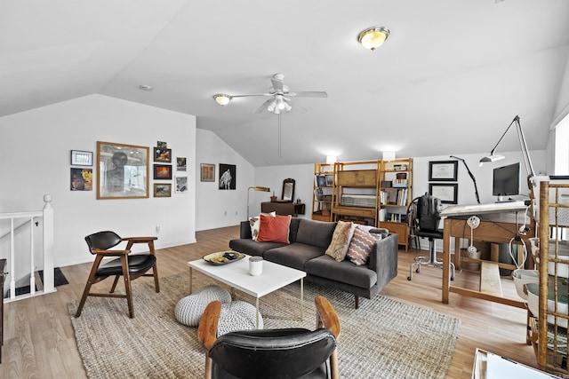 1323 Starfield, North Little Rock, AR 72116 - living area with a ceiling fan, lofted ceiling, an office area, and light wood-style flooring