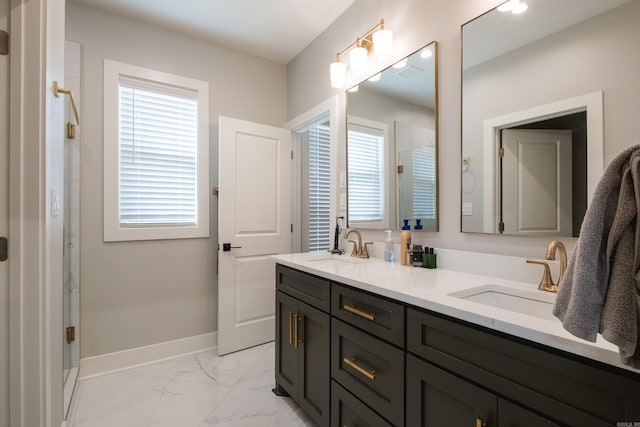 11325 Jamestown Dr, Little Rock, AR 72211 - full bath featuring marble finish flooring, double vanity, and a stall shower